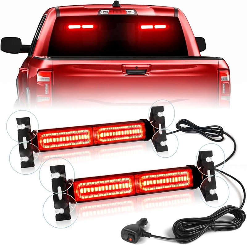 HLauto 1002L Emergency Strobe Traffic Advisor Light Bar: 40 LED Dash Safety Warning Flashing Light, Front/Rear Windshield Visor for Construction Vehicle, Tow/Plow Truck (2x10.7inch, Red) - Image 1
